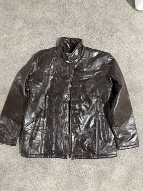 Dark Brown Button-Front Genuine Leather Jacket